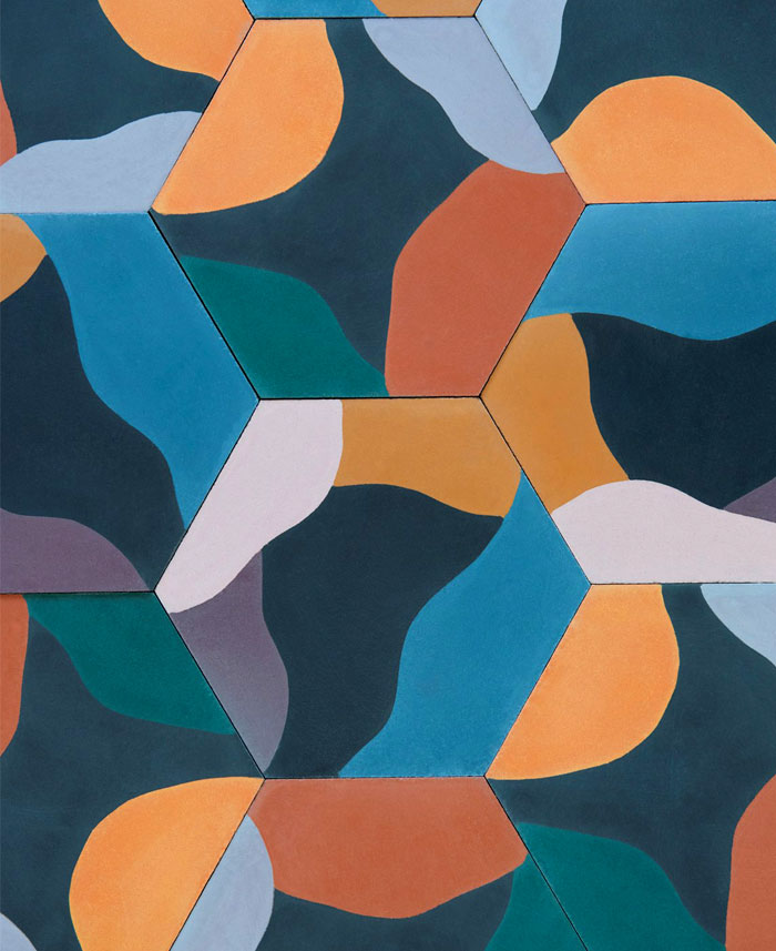 hexagonally shaped cement tiles juju papers 2