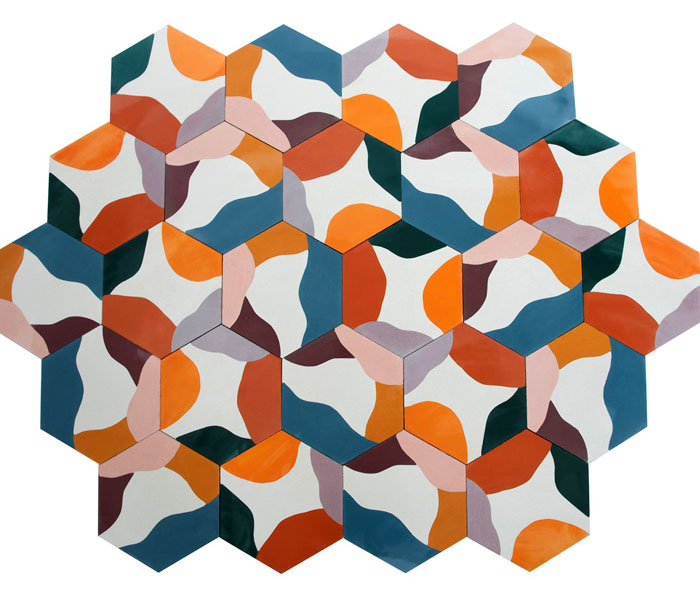 hexagonally shaped cement tiles juju papers 5