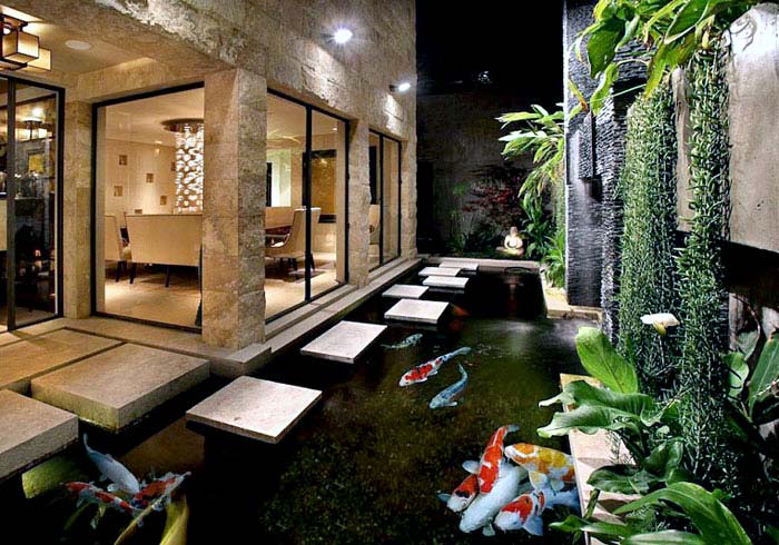 modern house design koi fish pond backyard