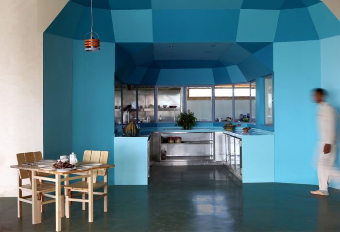 U shaped blue kitchen 1