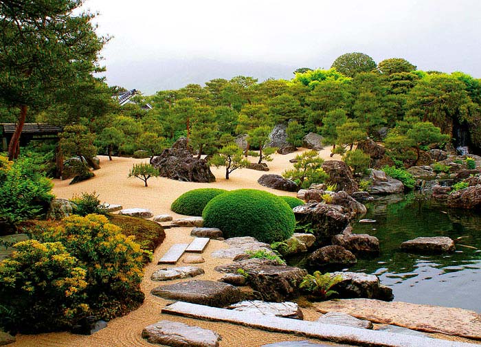 white gravel and pine garden adachi museum